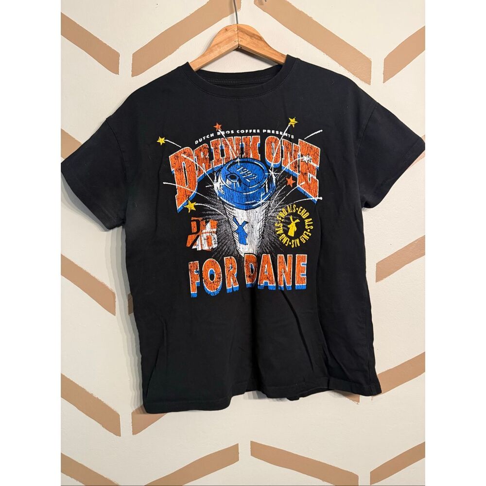 Dutch Bros Black Drink One‎ For Dane Short Sleeve Cotton Graphic T-shirt Medium